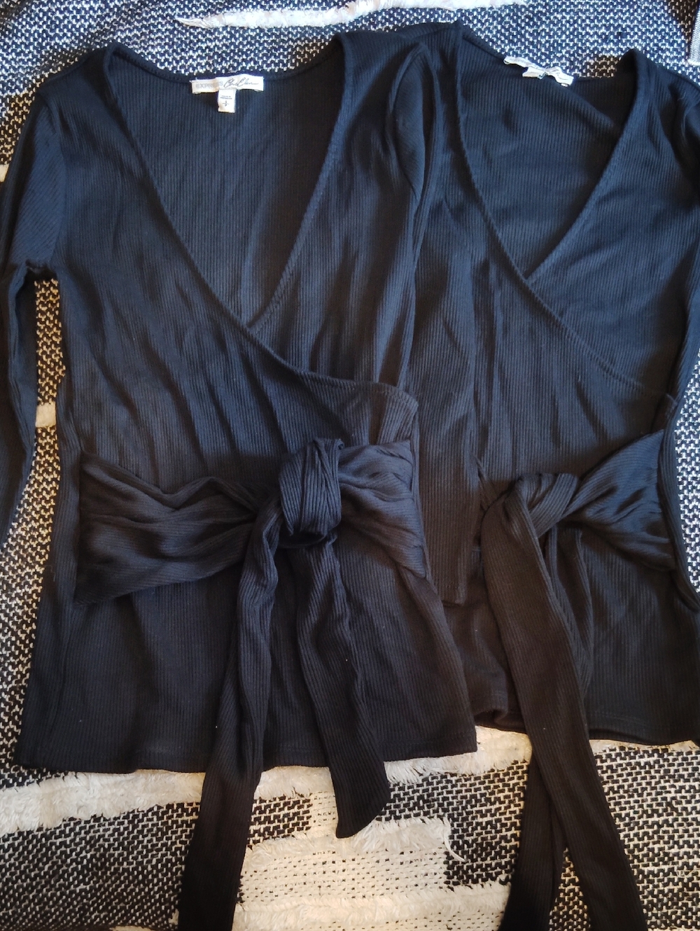 EXPRESS Black Wrap Front Tie Ribbed Knit Top - 2 Same S NWOT